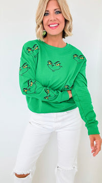 Grinch Embellished Sweatshirt-130 Long Sleeve Tops-Why Dress-Coastal Bloom Boutique, find the trendiest versions of the popular styles and looks Located in Indialantic, FL