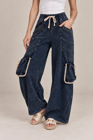 Studded Lace Trim Pants