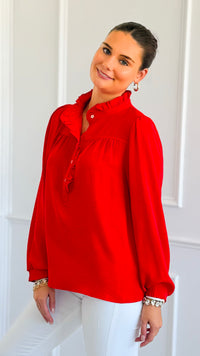 Victorian Muse Ruffle Top - Tomato Red-130 Long Sleeve Tops-JODIFL-Coastal Bloom Boutique, find the trendiest versions of the popular styles and looks Located in Indialantic, FL
