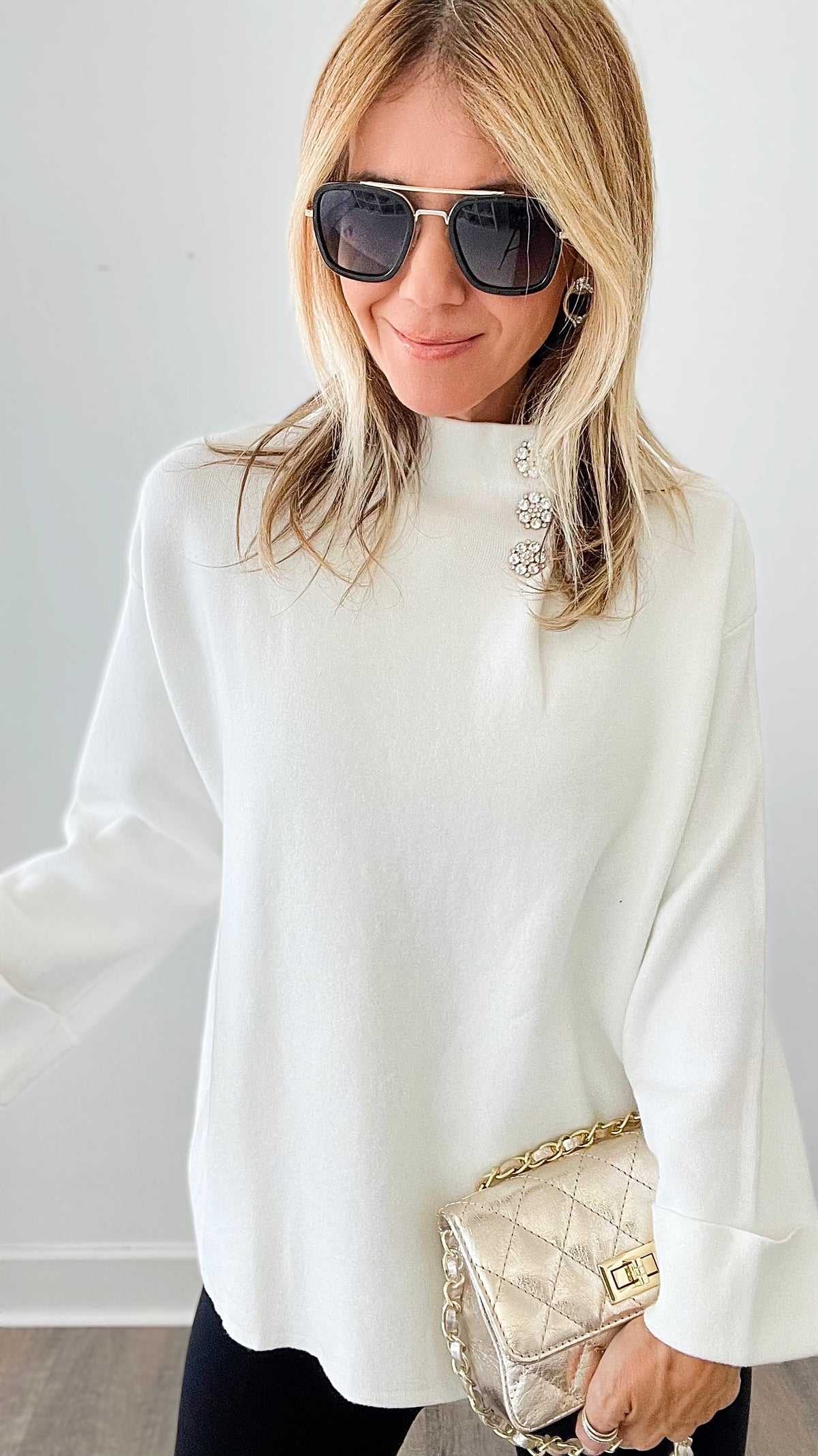 Bejeweled Italian Sweater - Ivory-140 Sweaters-Yolly-Coastal Bloom Boutique, find the trendiest versions of the popular styles and looks Located in Indialantic, FL