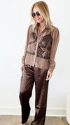 Chic Chocolate Matching Silky Set-210 Loungewear/Sets-Rousseau-Coastal Bloom Boutique, find the trendiest versions of the popular styles and looks Located in Indialantic, FL