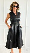 Power Play Faux Leather Midi Dress-200 Dresses/Jumpsuits/Rompers-entro-Coastal Bloom Boutique, find the trendiest versions of the popular styles and looks Located in Indialantic, FL