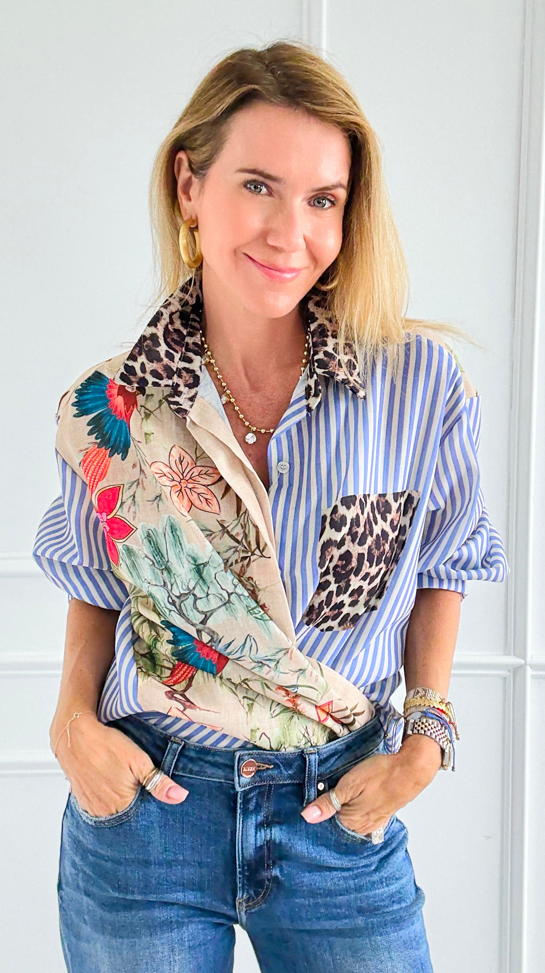 Pre Auth - L'uccello Italian Blouse-110 Long Sleeve Tops-Italianissimo-Coastal Bloom Boutique, find the trendiest versions of the popular styles and looks Located in Indialantic, FL