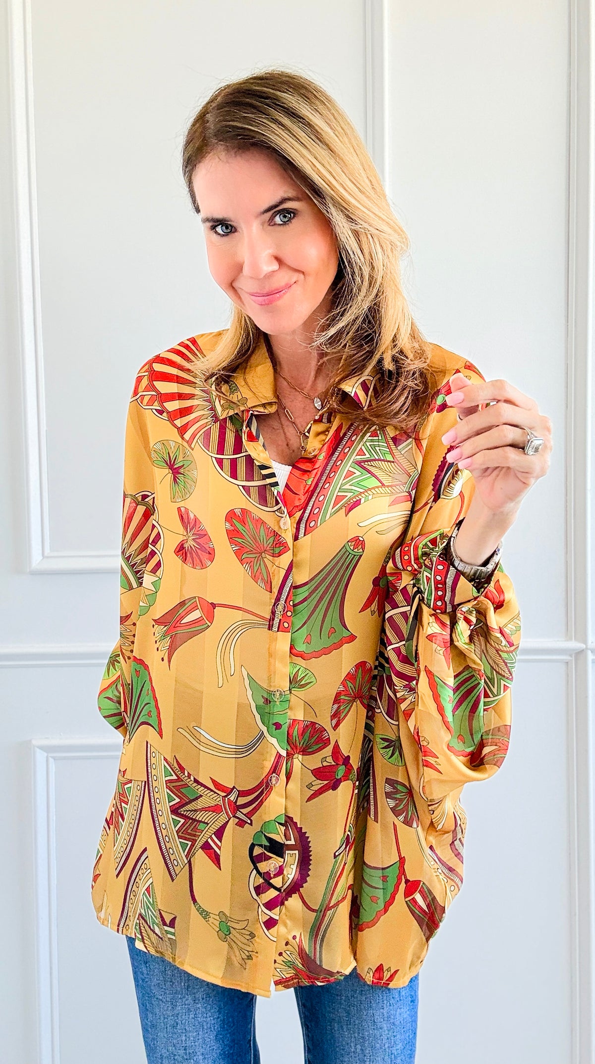 Botanical Dream Button-Up Top-130 Long Sleeve Tops-Rousseau-Coastal Bloom Boutique, find the trendiest versions of the popular styles and looks Located in Indialantic, FL