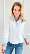 Colorblock Striped Italian Top- White-130 Long sleeve top-Italianissimo-Coastal Bloom Boutique, find the trendiest versions of the popular styles and looks Located in Indialantic, FL