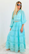 Turquoise Lace Top & Skirt Set-210 Loungewear/Sets-JJ'S FAIRYLAND-Coastal Bloom Boutique, find the trendiest versions of the popular styles and looks Located in Indialantic, FL