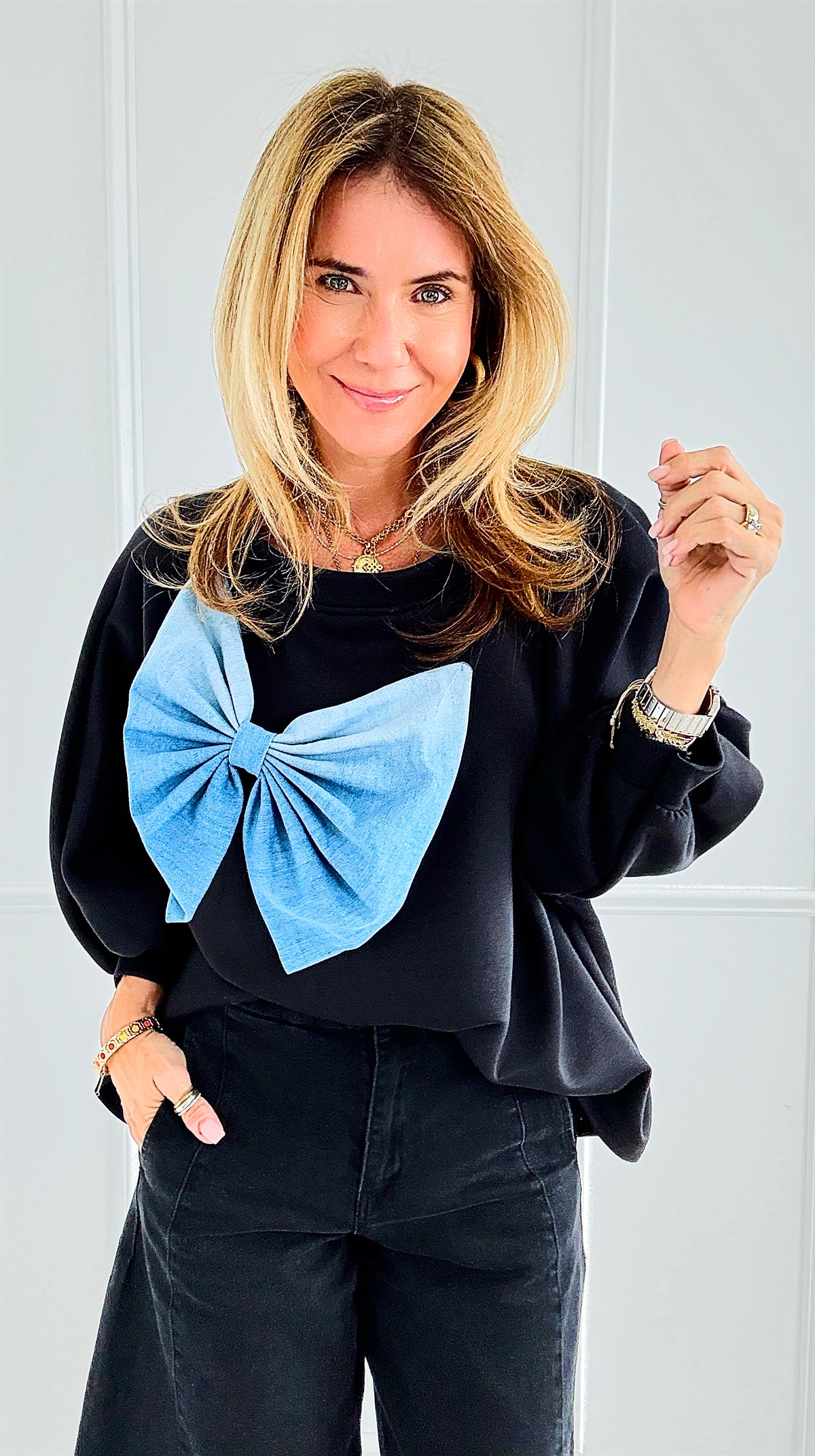 Grand Bow Italian Sweater-140 Sweaters-DIPINTO DI BLU-Coastal Bloom Boutique, find the trendiest versions of the popular styles and looks Located in Indialantic, FL