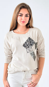 Sparkle Patch Relaxed Top-130 Long Sleeve Tops-Itoo-Coastal Bloom Boutique, find the trendiest versions of the popular styles and looks Located in Indialantic, FL