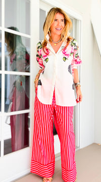 Saltwater Stripe Wide Leg Pant - Orange