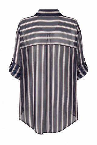 Easy Sheer Stripe Italian Button Down- Navy