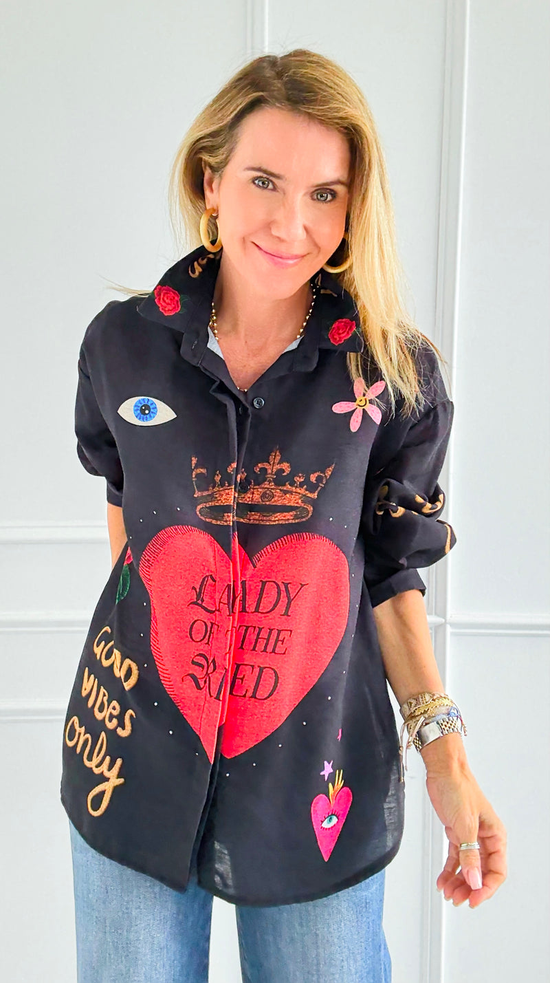 Roses Are Red Italian Blouse-110 Long Sleeve Tops-Italianissimo-Coastal Bloom Boutique, find the trendiest versions of the popular styles and looks Located in Indialantic, FL