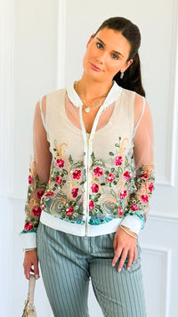 Garden Bloom Embroidered Zip-Up-130 Long sleeve top-in2you-Coastal Bloom Boutique, find the trendiest versions of the popular styles and looks Located in Indialantic, FL