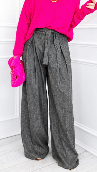 Elegance Pinstripe Bow Italian Pant- Gray