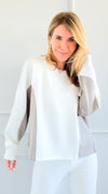 Blocked Comfort Sweatshirt-130 Long Sleeve Tops-White Birch-Coastal Bloom Boutique, find the trendiest versions of the popular styles and looks Located in Indialantic, FL