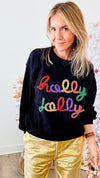 Holly Jolly Sweatshirt - Black Multi-130 Long Sleeve Tops-BIBI-Coastal Bloom Boutique, find the trendiest versions of the popular styles and looks Located in Indialantic, FL