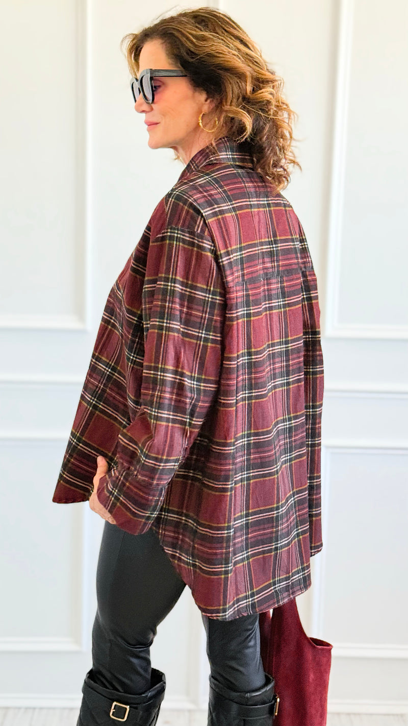 Plaid Petals Corduroy Italian Blouse-110 Long Sleeve Tops-TATTOO Z-Coastal Bloom Boutique, find the trendiest versions of the popular styles and looks Located in Indialantic, FL