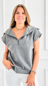 Chic Scuba Half Zip Vest - Charcoal-110 Short Sleeve Tops-Zenana-Coastal Bloom Boutique, find the trendiest versions of the popular styles and looks Located in Indialantic, FL