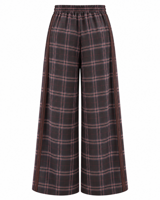 Side Stripe Plaid Italian Pant- Dark Brown