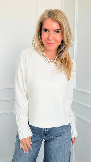 Break Free Crew Neck Italian Sweater Top- Ivory