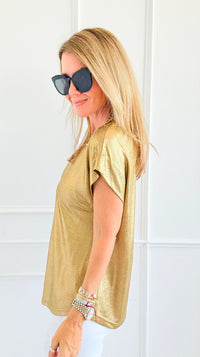 Glow Getter Cap Sleeve Top - Gold-110 Short Sleeve Tops-JODIFL-Coastal Bloom Boutique, find the trendiest versions of the popular styles and looks Located in Indialantic, FL