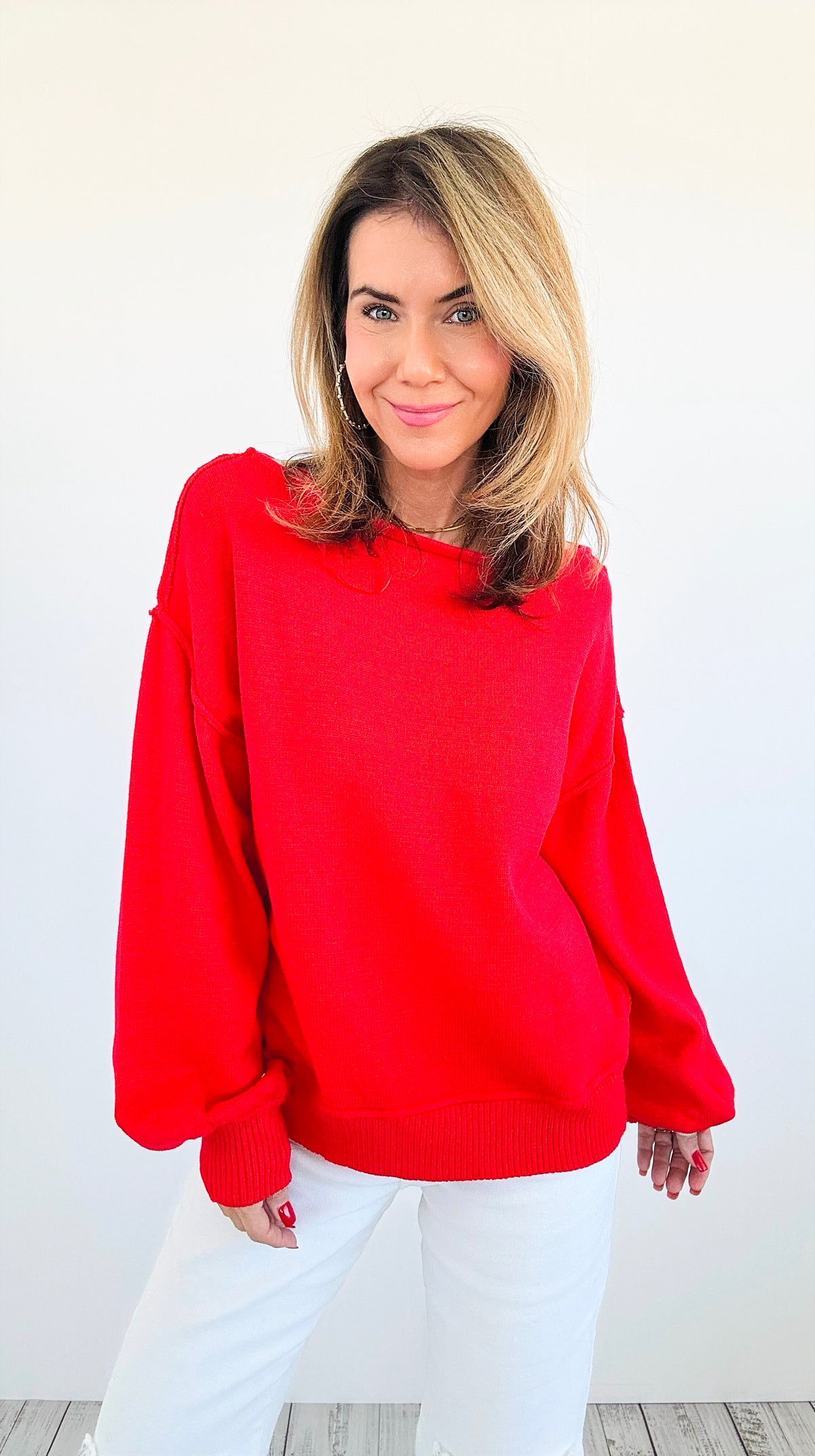 Chic Off-Shoulder Sweater - Red-140 Sweaters-MIRACLE-Coastal Bloom Boutique, find the trendiest versions of the popular styles and looks Located in Indialantic, FL