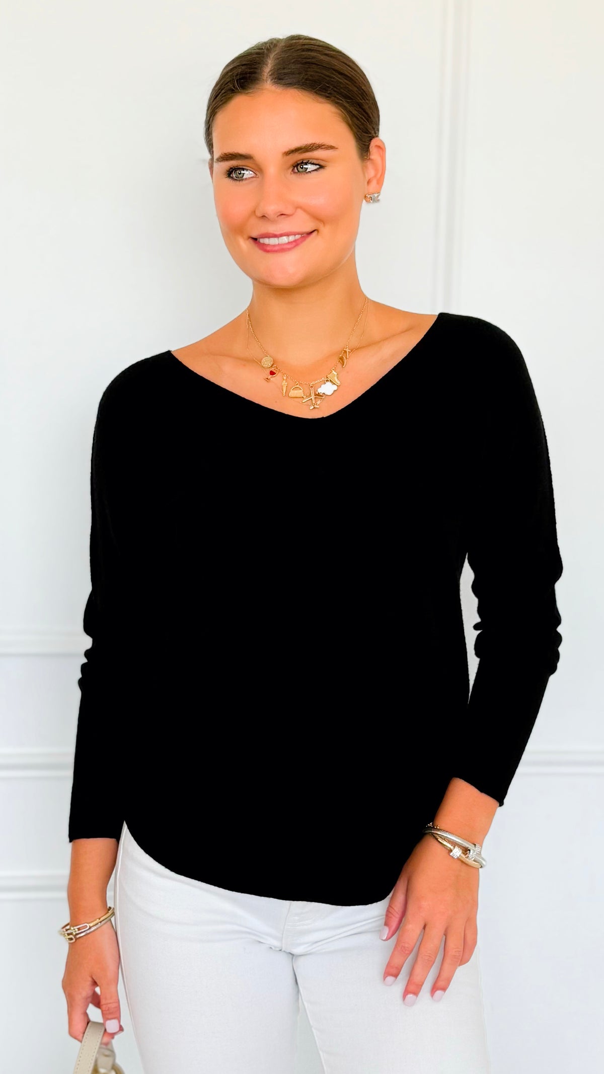 Soho Italian V-Neck Pullover - Black-140 Sweaters-Italianissimo/ Max & D-Coastal Bloom Boutique, find the trendiest versions of the popular styles and looks Located in Indialantic, FL