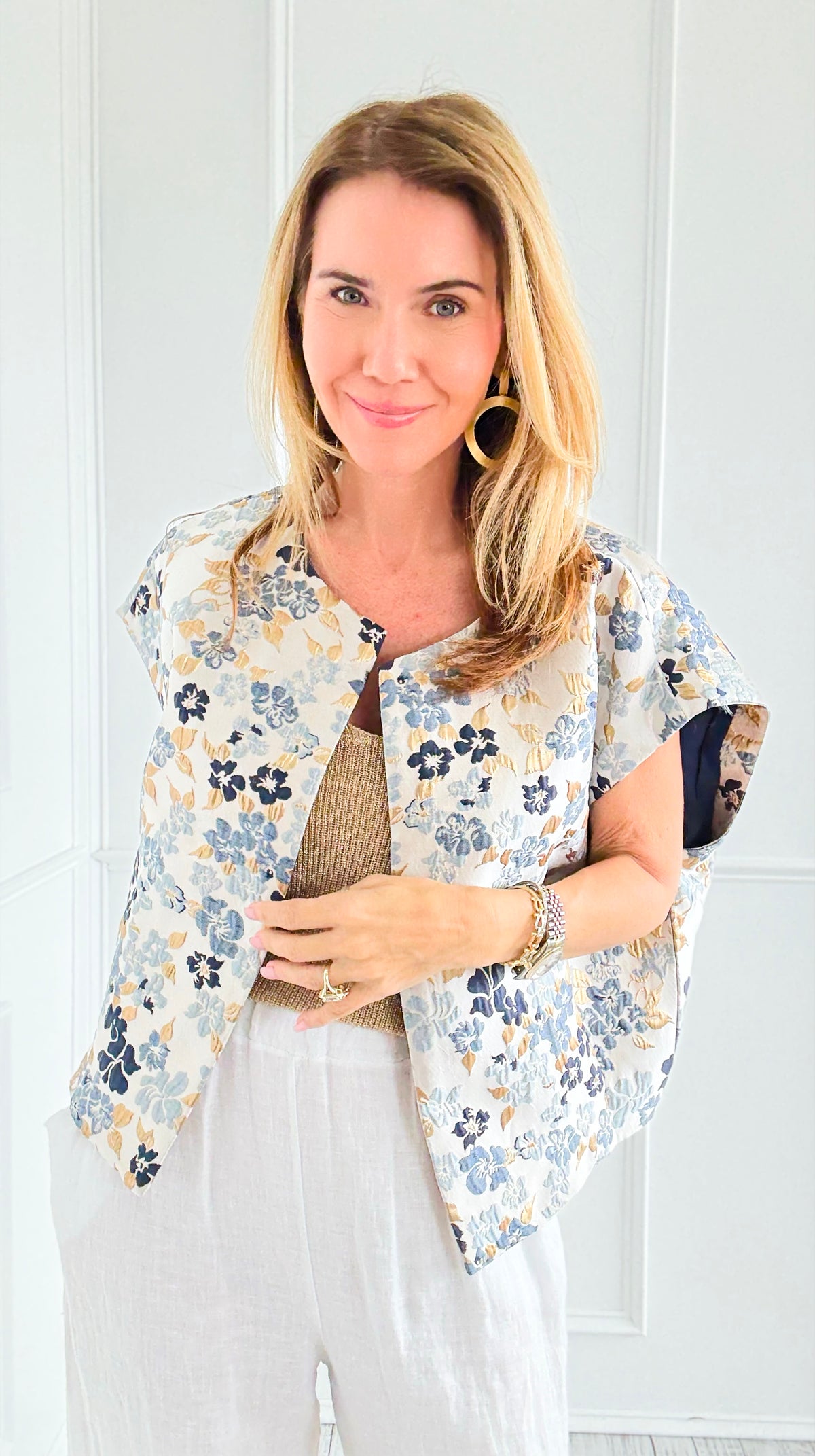 Gilded Bloom Italian Boxy Vest-100 Sleeveless Tops-IT UNIQ-Coastal Bloom Boutique, find the trendiest versions of the popular styles and looks Located in Indialantic, FL