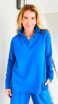 Eileen Cozy Lounge Collar Pullover Top - Deep Indigo
