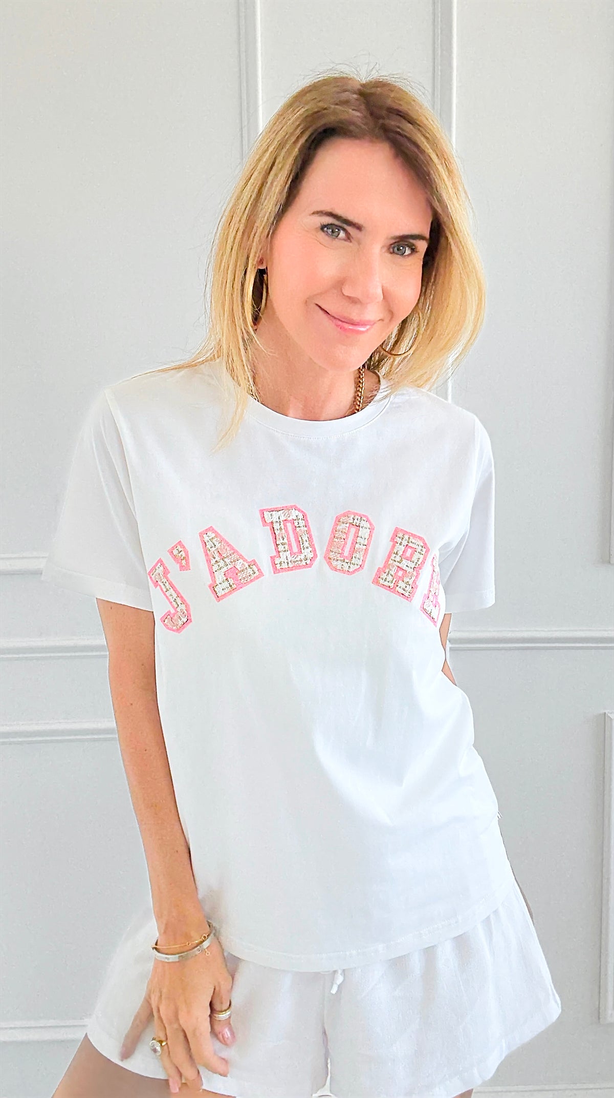 J'Adore Embellished Italian Graphic Tee-110 Short Sleeve Tops-MISS CARLA-Coastal Bloom Boutique, find the trendiest versions of the popular styles and looks Located in Indialantic, FL