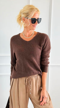 Cloud V-Neck Italian Knit Sweater- Brown-140 Sweaters-Aute-Coastal Bloom Boutique, find the trendiest versions of the popular styles and looks Located in Indialantic, FL