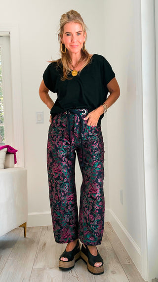 Floral Drawstring Wide Leg Pants
