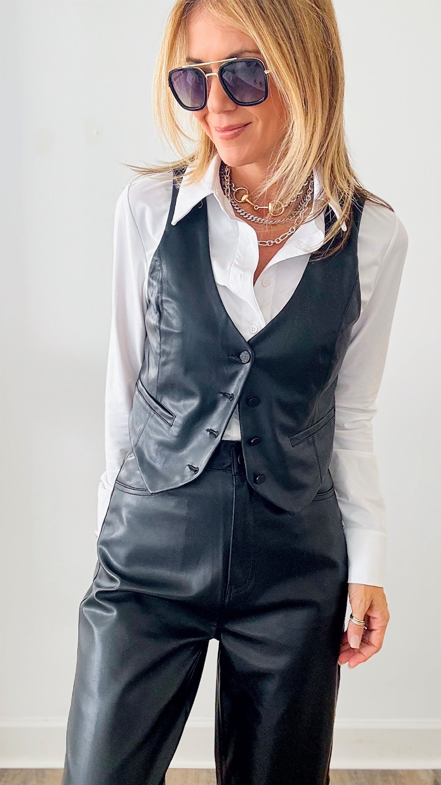 Classic Vegan Leather Vest-100 Sleeveless Tops-Vibrant M.i.U-Coastal Bloom Boutique, find the trendiest versions of the popular styles and looks Located in Indialantic, FL