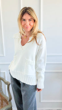 Fifth Avenue Flap Collar Pocket Sweater