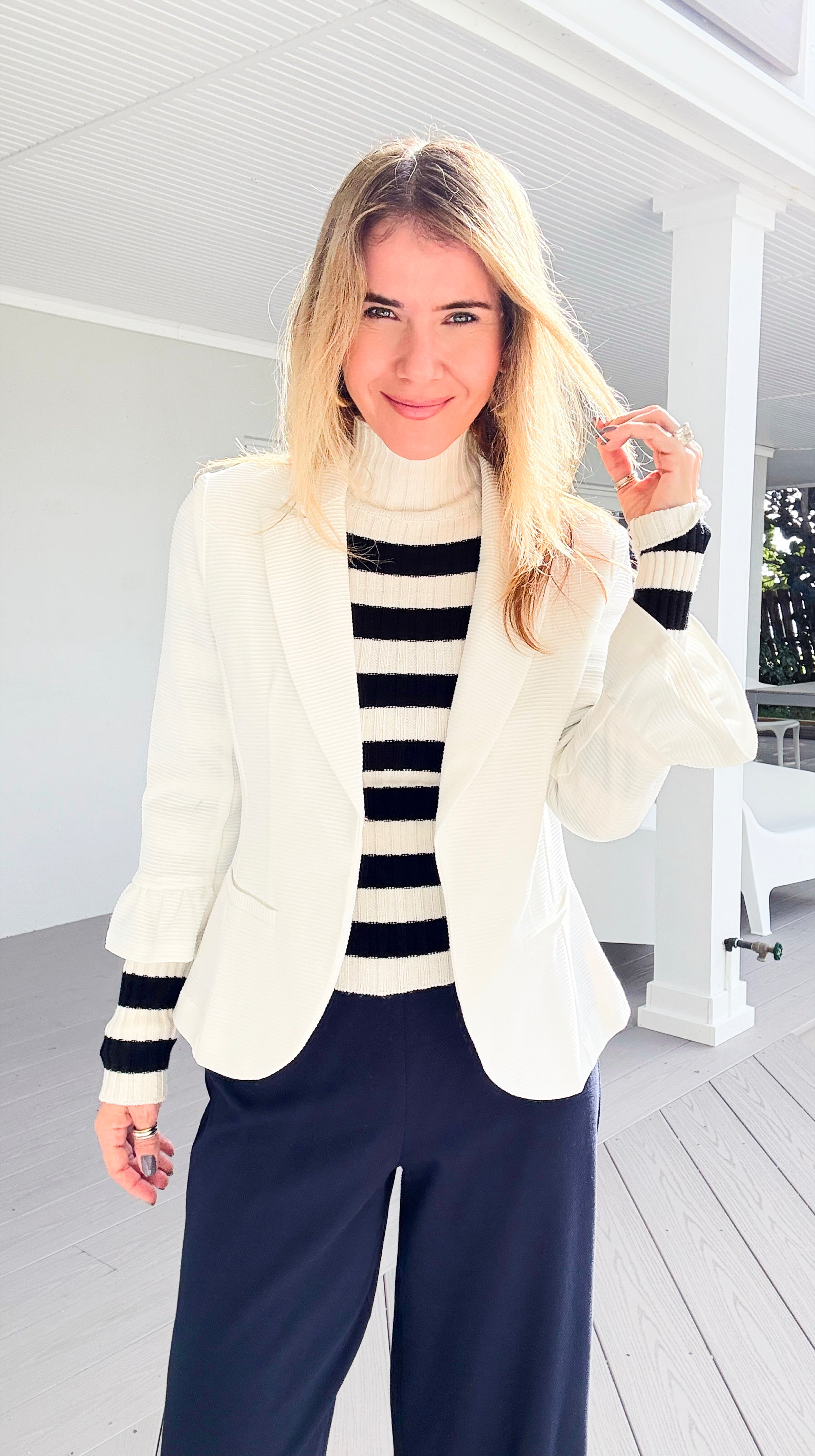 Boardroom Muse Ruffle Sleeve Blazer-160 Jackets-DOE AND RAE-Coastal Bloom Boutique, find the trendiest versions of the popular styles and looks Located in Indialantic, FL
