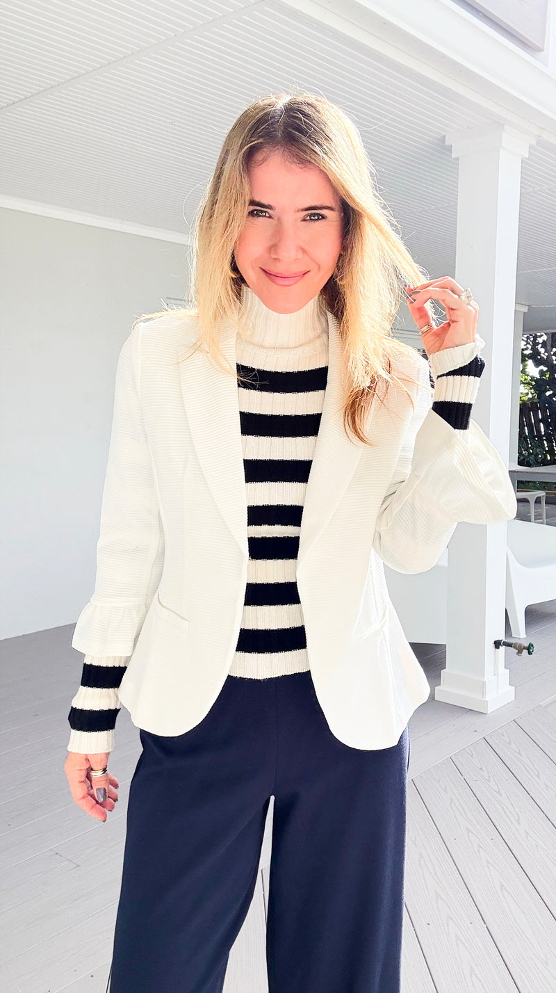 Boardroom Muse Ruffle Sleeve Blazer-160 Jackets-DOE AND RAE-Coastal Bloom Boutique, find the trendiest versions of the popular styles and looks Located in Indialantic, FL