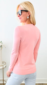 Long Sleeve Round Neck Knit Sweater - Blush-140 Sweaters-in2you-Coastal Bloom Boutique, find the trendiest versions of the popular styles and looks Located in Indialantic, FL