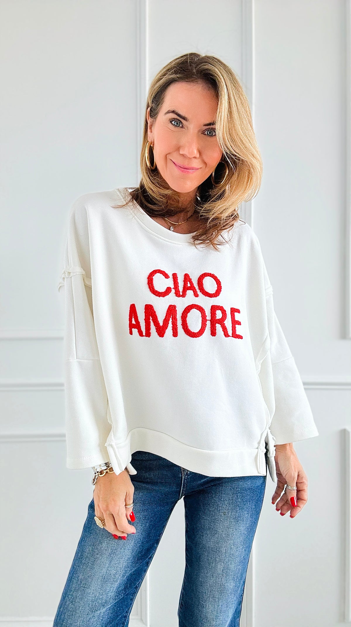 Ciao Amore Italian Sweater- White-140 Sweaters-Italianissimo-Coastal Bloom Boutique, find the trendiest versions of the popular styles and looks Located in Indialantic, FL