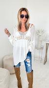 Italian C'est La Vie Knit Pullover - Ivory/Gold-140 Sweaters-Germany-Coastal Bloom Boutique, find the trendiest versions of the popular styles and looks Located in Indialantic, FL