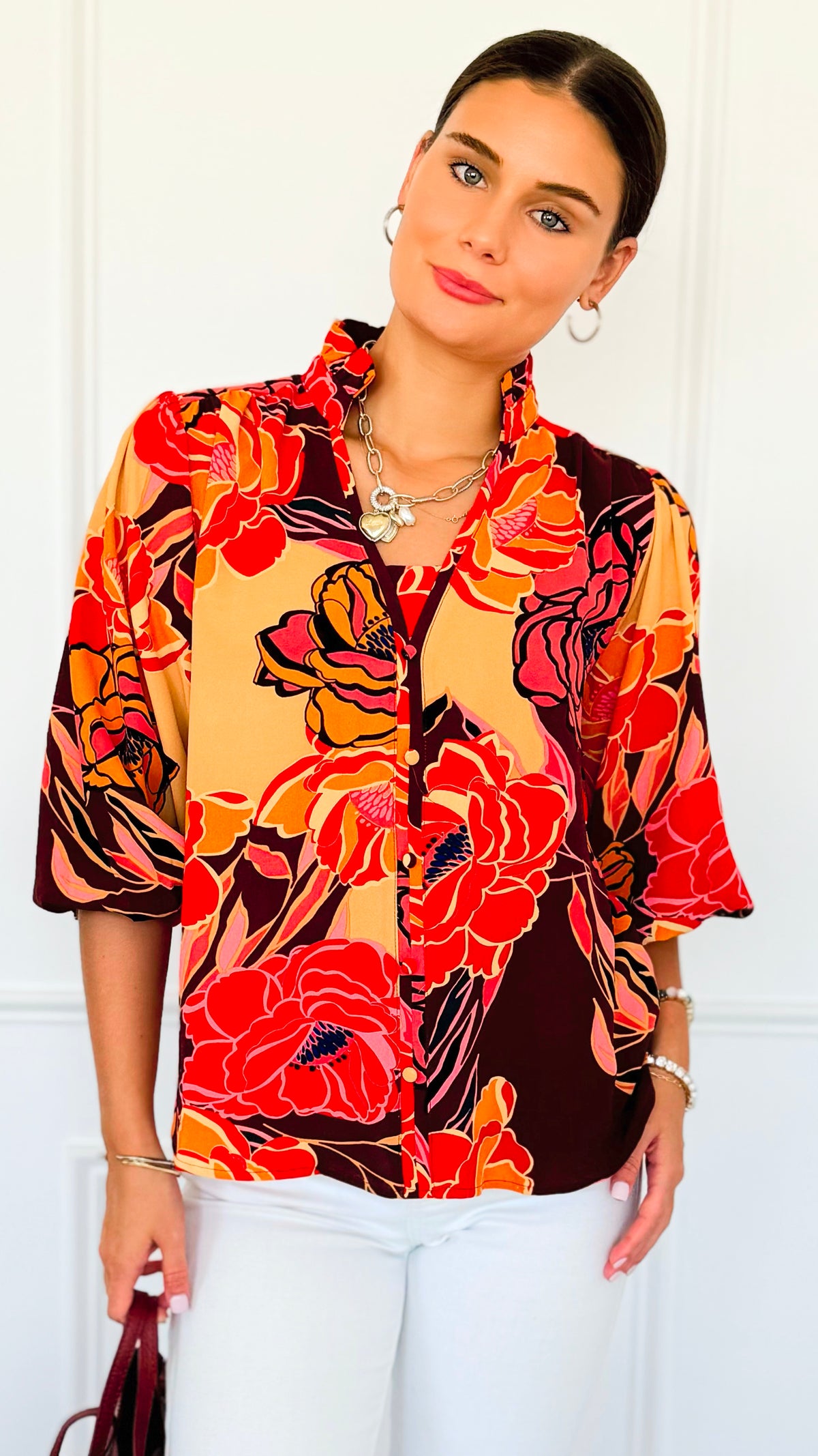 Wild Bloom Button Top-110 Long Sleeve Tops-oddi-Coastal Bloom Boutique, find the trendiest versions of the popular styles and looks Located in Indialantic, FL