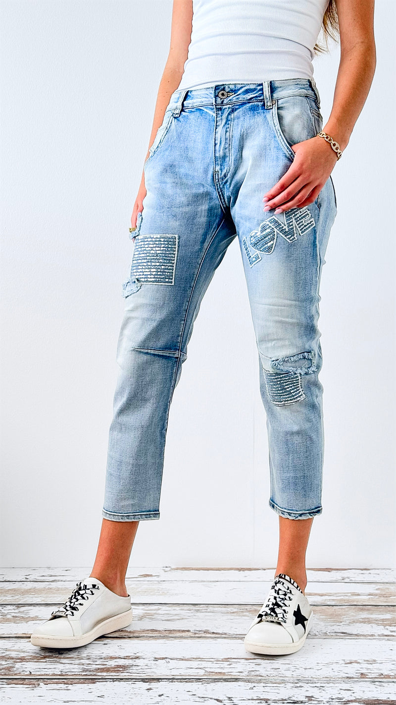 Love Sequins Italian Denim Pant-190 Denim-Italianissimo-Coastal Bloom Boutique, find the trendiest versions of the popular styles and looks Located in Indialantic, FL