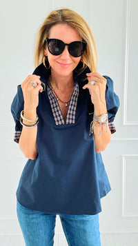 Checked Charm Puff Sleeve Top-110 Short Sleeve Tops-entro-Coastal Bloom Boutique, find the trendiest versions of the popular styles and looks Located in Indialantic, FL