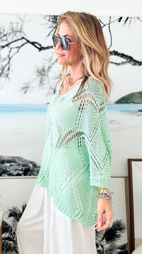 Diamond Crochet Italian Pullover - Mint-140 Sweaters-Italianissimo-Coastal Bloom Boutique, find the trendiest versions of the popular styles and looks Located in Indialantic, FL