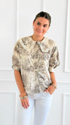 Countryside Reverie Puff Sleeve Top - Grey-110 Short Sleeve Tops-GIGIO-Coastal Bloom Boutique, find the trendiest versions of the popular styles and looks Located in Indialantic, FL