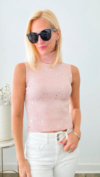 Turtleneck Speckled Italian Tank - Blush /Silver-100 Sleeveless Tops-Germany-Coastal Bloom Boutique, find the trendiest versions of the popular styles and looks Located in Indialantic, FL