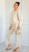 Weekender Ease Scuba 2pc Pant Set - Oatmeal-210 Loungewear/Sets-YELETE-Coastal Bloom Boutique, find the trendiest versions of the popular styles and looks Located in Indialantic, FL