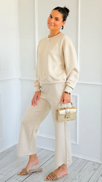 Weekender Ease Scuba 2pc Pant Set - Oatmeal-210 Loungewear/Sets-YELETE-Coastal Bloom Boutique, find the trendiest versions of the popular styles and looks Located in Indialantic, FL