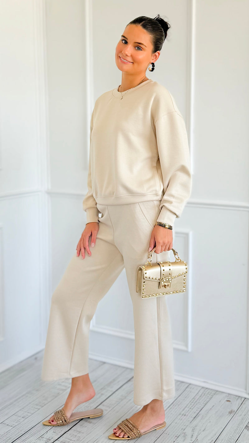 Weekender Ease Scuba 2pc Pant Set - Oatmeal-210 Loungewear/Sets-YELETE-Coastal Bloom Boutique, find the trendiest versions of the popular styles and looks Located in Indialantic, FL