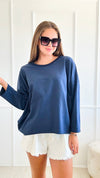 Upscale Comfort Italian Pullover - Navy-140 Sweaters-Italianissimo-Coastal Bloom Boutique, find the trendiest versions of the popular styles and looks Located in Indialantic, FL