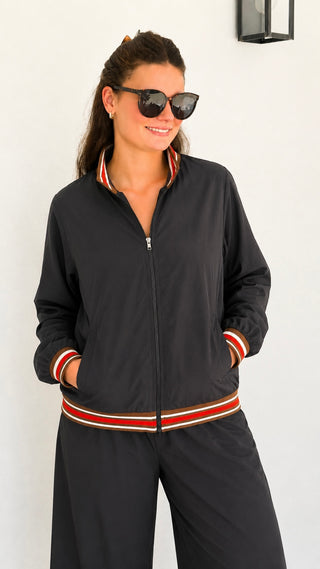 Striped Trim Zip Jacket