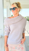 Flirt Alert Knit Foldover Sweater-110 Long Sleeve Tops-Umgee-Coastal Bloom Boutique, find the trendiest versions of the popular styles and looks Located in Indialantic, FL